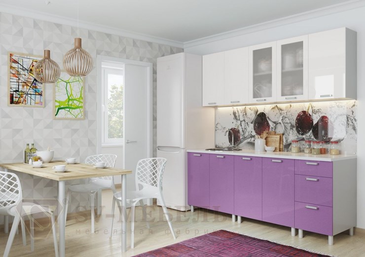Кухонный гарнитур угловой Модерн, белый глянец/фиолетовый металлик в Тюмени - изображение