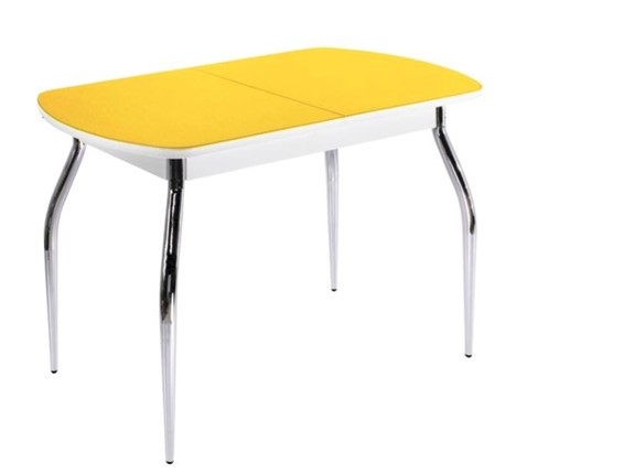 Кухонный обеденный стол ПГ-04 СТ2, белое/желтое стекло/35 хром гнутые металл в Тюмени - изображение