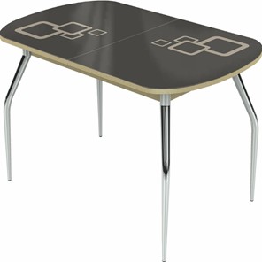 Раздвижной стол Ривьера мини хром №5, Рисунок квадро (стекло коричневое/молочный/венге) в Тюмени