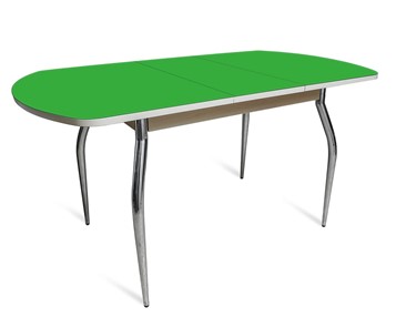 Кухонный раздвижной стол ПГ-01 СТ2, дуб молочный/зеленое стекло/35 хром гнутые металл в Тюмени