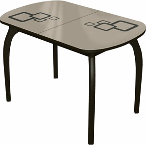 Кухонный стол раздвижной Ривьера мини дерево №1, Рисунок квадро (стекло молочное/коричневый/венге) в Тюмени - предосмотр