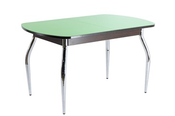 Кухонный обеденный стол ПГ-05 СТ2, венге ЛДСП/фисташка стекло/35 хром гнутые металл в Тюмени