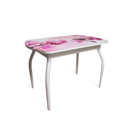 Кухонный стол раскладной ПГ-02СТФ белое/орхидея/крашенные фигурные в Тюмени - изображение