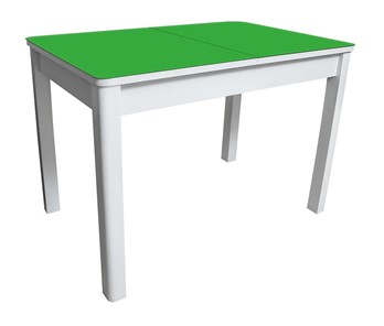 Кухонный стол раскладной Айсберг-02 СТ2, белое ЛДСП/стекло зеленое/прямые массив белый в Заводоуковске