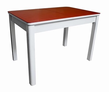Кухонный раскладной стол Айсберг-01 СТ2, белое ЛДСП/стекло алое/прямые массив белый в Тюмени