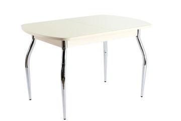 Кухонный обеденный стол ПГ-08 СТ1, дуб молочный/песочное стекло/35 хром гнутые металл в Тюмени