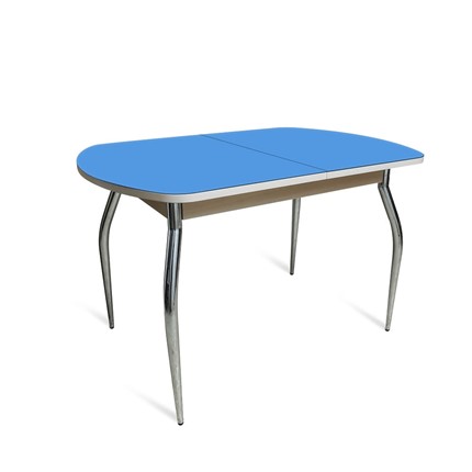 Стол обеденный ПГ-04 СТ2, дуб молочный/синие стекло/35 хром гнутые металл в Заводоуковске - изображение