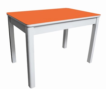 Раздвижной стол Айсберг-01 СТ2, белое ЛДСП/стекло оранжевое/прямые массив белый в Заводоуковске