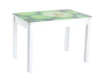 Кухонный стол раздвижной Айсберг-01 СТФ, белое лдсп/зеленые яблоки/40 прямые массив белые в Заводоуковске