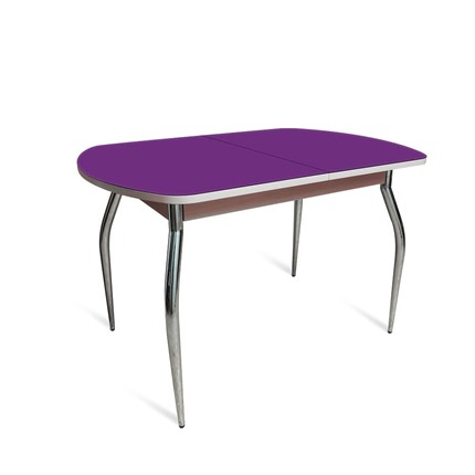 Кухонный стол раскладной ПГ-02 СТ2, дуб молочный/фиолетовое стекло/35 хром гнутые металл в Тюмени - изображение