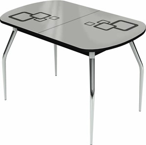 Кухонный раздвижной стол Ривьера мини хром №5, Рисунок квадро (стекло белое/черный/черный) в Тюмени