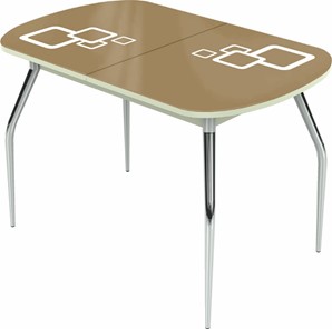 Кухонный стол раздвижной Ривьера мини хром №5, Рисунок квадро (стекло капучино/белый/белый) в Тюмени