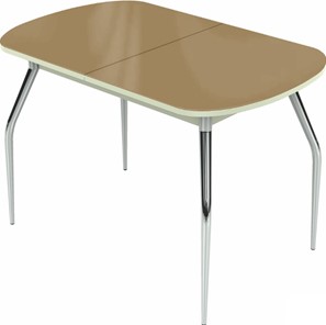 Обеденный раздвижной стол Ривьера исп.1 хром №5 (стекло капучино/белый) в Тюмени