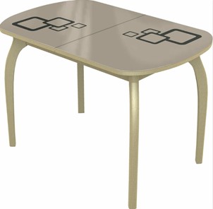 Раздвижной стол Ривьера мини дерево №1, Рисунок квадро (стекло молочное/коричневый/дуб выбеленный) в Тюмени