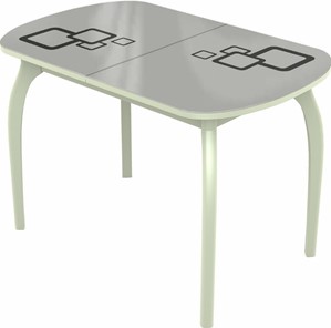 Кухонный стол раздвижной Ривьера мини дерево №1, Рисунок квадро (стекло белое/черный/белый) в Тюмени - предосмотр