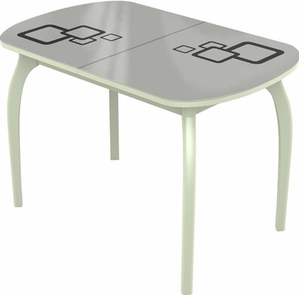 Кухонный стол раздвижной Ривьера мини дерево №1, Рисунок квадро (стекло белое/черный/белый) в Заводоуковске - изображение