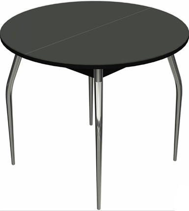 Кухонный раскладной стол Ривьера исп. круг хром №5 (стекло черное/черный) в Тюмени - изображение