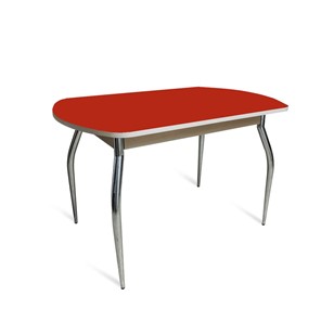 Стеклянный стол ПГ-04 СТ2, белое ЛДСП/алое стекло/35 хром гнутые металл в Тюмени