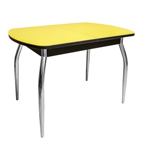 Кухонный раскладной стол ПГ-02 СТ2, венге/желтое стекло/35 хром гнутые металл в Ишиме