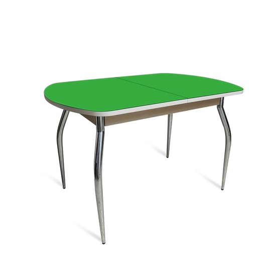Обеденный раздвижной стол ПГ-02 СТ2, дуб молочный/зеленое стекло/35 хром гнутые металл в Тюмени - изображение 1