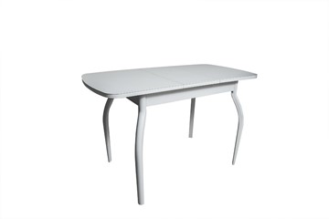 Кухонный стол раздвижной ПГ-01СТ белое/белое/хром фигурные в Ишиме - предосмотр 1