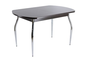 Стеклянный стол ПГ-07 СТ1 венге/черное стекло/хром фигурные в Тюмени