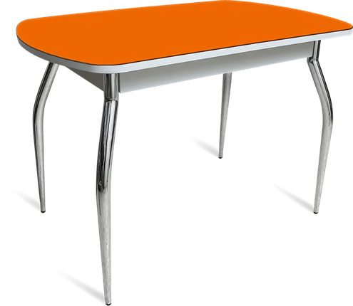 Кухонный обеденный стол ПГ-04 СТ белое/оранжевое/хром фигурные в Тюмени - изображение