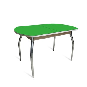 Кухонный обеденный стол ПГ-04 СТ2, дуб молочный/зеленое стекло/35 хром гнутые металл в Тюмени