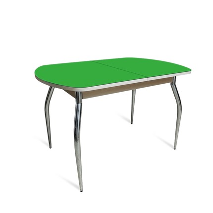 Кухонный обеденный стол ПГ-04 СТ2, дуб молочный/зеленое стекло/35 хром гнутые металл в Тюмени - изображение
