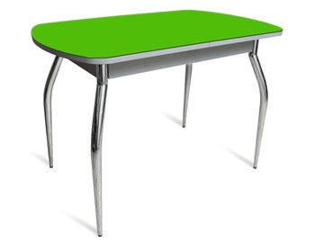 Кухонный обеденный стол ПГ-04 СТ белое/зеленое стекло/хром фигурные в Тюмени