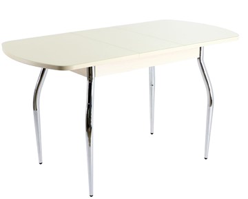 Кухонный раздвижной стол ПГ-07 СТ1, дуб молочный/белое стекло/35 хром гнутые в Тюмени