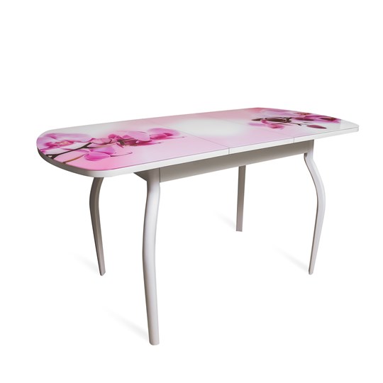 Кухонный стол раскладной ПГ-02СТФ белое/орхидея/крашенные фигурные в Тюмени - изображение 1