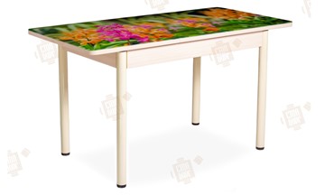 Кухонный стол раскладной Айсберг-02 СТФ, Дуб ЛДСП/полевые цветы/ноги крашеные в Тюмени - предосмотр 2