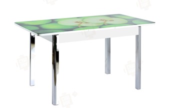 Кухонный раскладной стол Айсберг-02 СТФ, белое лдсп/зеленые яблоки/ноги хром квадратные в Тюмени - предосмотр 3