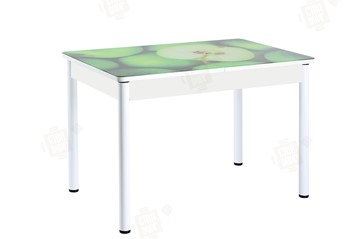 Кухонный раздвижной стол Айсберг-02 СТФ, белое лдсп/зеленые яблоки/ноги крашеные в Тюмени - предосмотр
