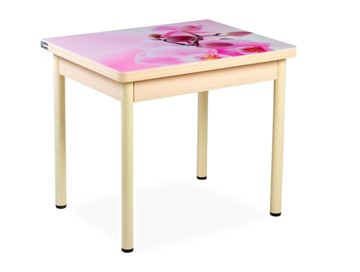 Кухонный пристенный стол СПА-02 СТФ, молочный дуб/фотопечать орхидея/опоры бежевый в Тюмени - предосмотр