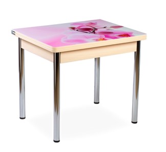 Стеклянный обеденный стол СПА-02 СТФ, молочный дуб/фотопечать орхидея/опоры хром в Тюмени