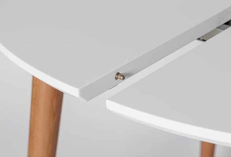 Обеденный круглый раздвижной стол Белая Эмаль д. 90 см МДФ ножки светлый орех в Заводоуковске - изображение 4