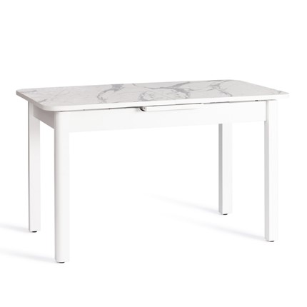 Кухонный стол раскладной ALIGERY ЛДСП/HPL/опора-массив березы, 130х75+30х75, Мрамор светлый/белый арт.20606 в Тюмени - изображение