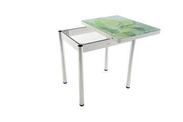 Кухонный раскладной стол Бари хром №6 (стекло белое/белый) в Тюмени - предосмотр 2