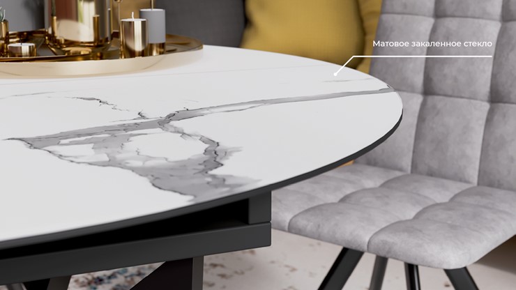 Кухонный раздвижной стол Бергамо Тип 1 (Черный муар/Стекло матовое белый мрамор) в Заводоуковске - изображение 9