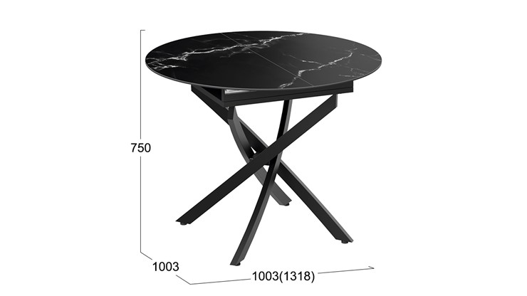 Кухонный стол раскладной Бергамо Тип 1 (Черный муар/Стекло матовое черный мрамор) в Заводоуковске - изображение 11