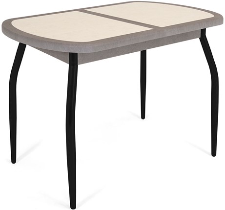Обеденный раздвижной стол Будапешт-1 ПЛ (ноги черные, плитка бежевая/серый камень) в Тюмени - изображение