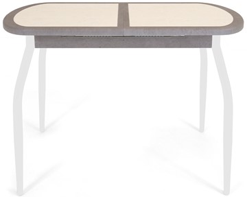 Кухонный стол раскладной Будапешт-2 ПЛ (ноги белые, плитка бежевая/серый камень) в Тюмени - предосмотр 1