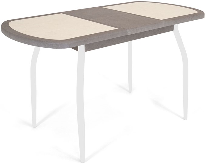 Кухонный стол раскладной Будапешт-2 ПЛ (ноги белые, плитка бежевая/серый камень) в Тюмени - изображение 2