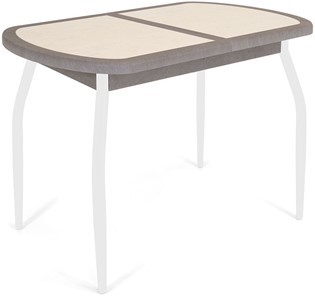 Кухонный стол раскладной Кубика Будапешт-2 ПЛ (ноги белые, плитка бежевая/серый камень) в Тюмени