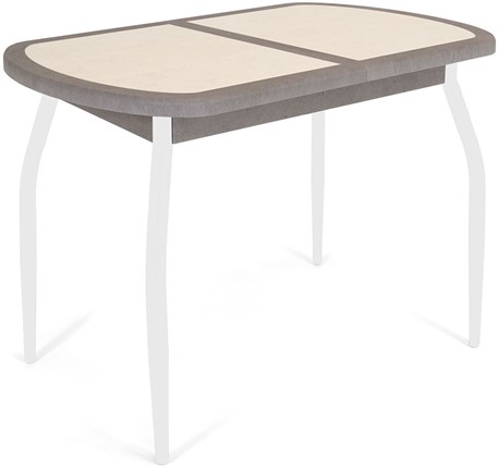 Кухонный стол раскладной Будапешт-2 ПЛ (ноги белые, плитка бежевая/серый камень) в Тюмени - изображение