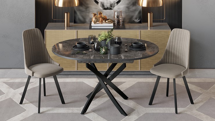 Кухонный раздвижной стол Diamond тип 3 (Черный муар/Ателье темный глянец) в Заводоуковске - изображение 2