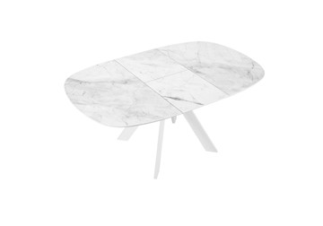 Кухонный раскладной стол DikLine BK100 Керамика Белый мрамор/подстолье белое/опоры белые в Тюмени - предосмотр 1
