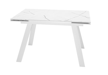 Кухонный раскладной стол DikLine DKL140 Керамика Белый мрамор/опоры белые (2 уп.) в Заводоуковске